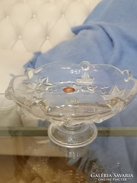 Offering with crystal glass base, centerpiece with 18 cm amber leaf, marked