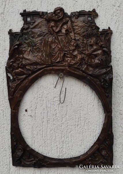 Clock face, standing clock face frame made of copper, antique figural.