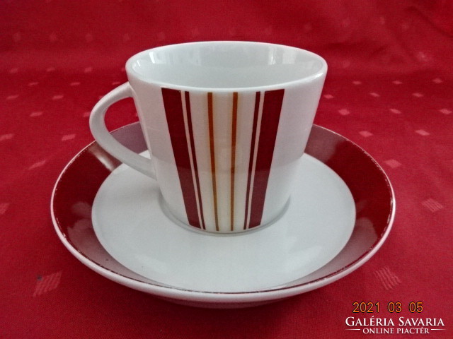 Olasz porcelán - Domestic Castello -, bordó csíkos teáscsésze + alátét. Vanneki!