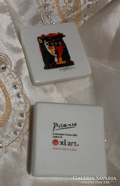 Pablo Picasso "De femme au chapeau" porcelán ékszerdoboz 1962 es festmény, eredeti aláírással