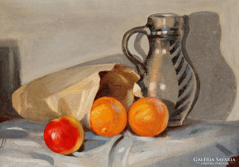 Koch: orange still life, 1954 - oil on canvas painting, framed