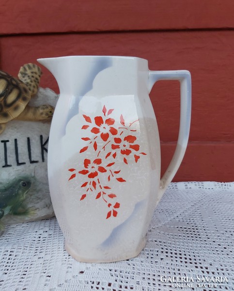 Granite red flower pattern floral jug, nostalgia piece, rustic decoration