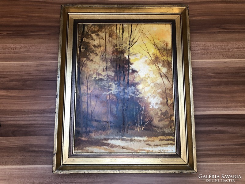 Jenő Keleti Jr. - autumn forest painting in a golden frame
