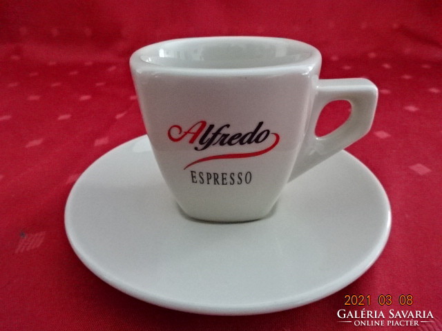 Német porcelán kávéscsésze + alátét, Alfredo espresso felirattal. Vanneki!
