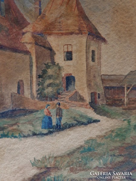 Hungarian painter: sunny street, watercolor