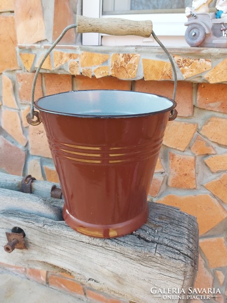 Enameled brown bucket, nostalgia, peasant decoration, for ornament use