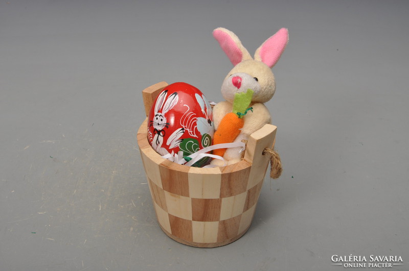 Easter centerpiece, decoration, wooden in a small container, hanging egg - bunny