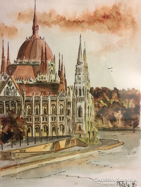 Fekete Judit: Budapesti látkép ,akvarell