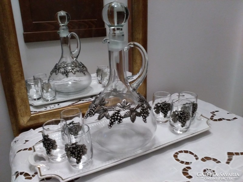 Brandy liqueur set with pewter decoration