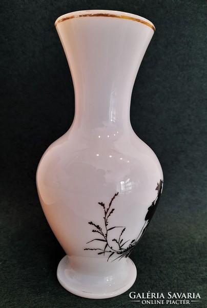 Gyönyörű antik 19. sz-i festett tejüveg sziluett váza
