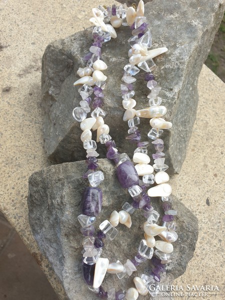 Amethyst shell mineral necklace