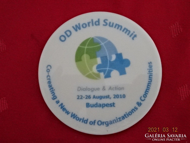 Herendi porcelán plakett, OD World Summit felirattal, átmérője 8,8 cm. 8877 jel. Vanneki!