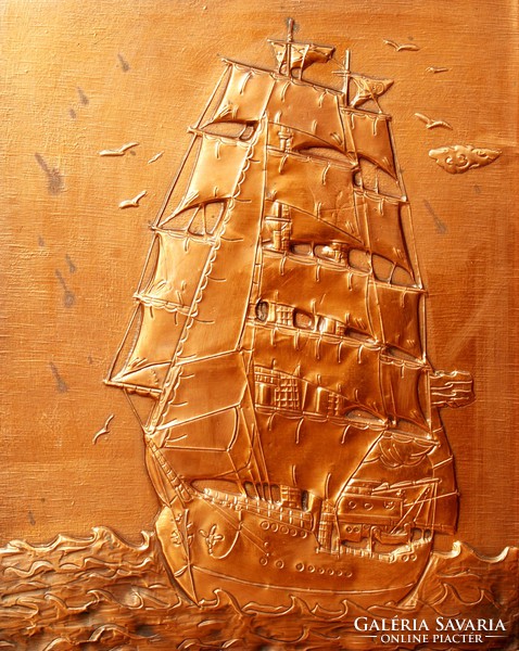 Vitorláshajó - nagy méretű vörösréz falikép