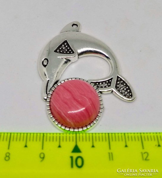 Natural rhodochrosite pendant in a Tibetan silver dolphin socket