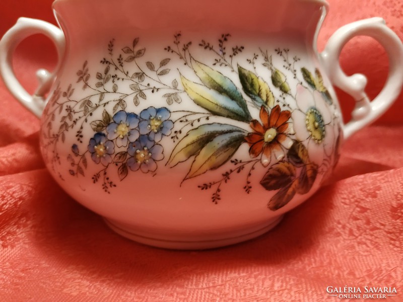 Antik virágmintás porcelán cukortartó