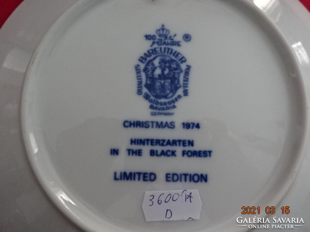 Bareuther Bavaria német porcelán falidísz, Weihnachten 1974. Karácsony. Vanneki!