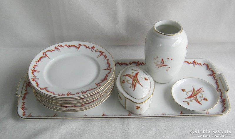 Zsolnay porcelain cake set + vase bonbonier bowl