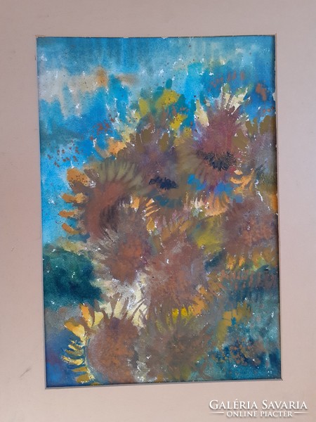 NAPRAFORGÓK VERŐFÉNYBEN - csendélet impresszió (akvarell, 60x80 cm + keret) vízfestmény virágok 