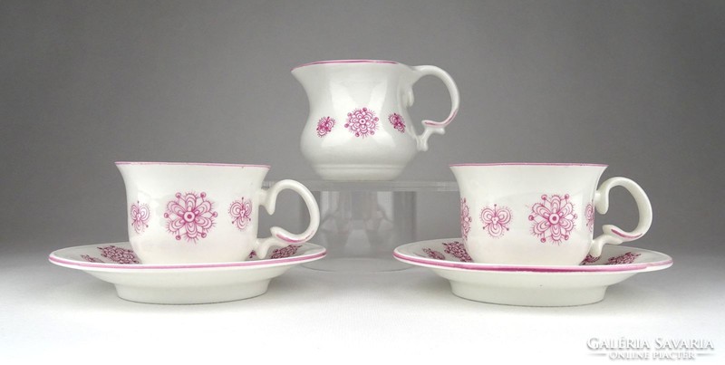 1D550 Jelzett porcelán rózsaszín díszes teáskészlet