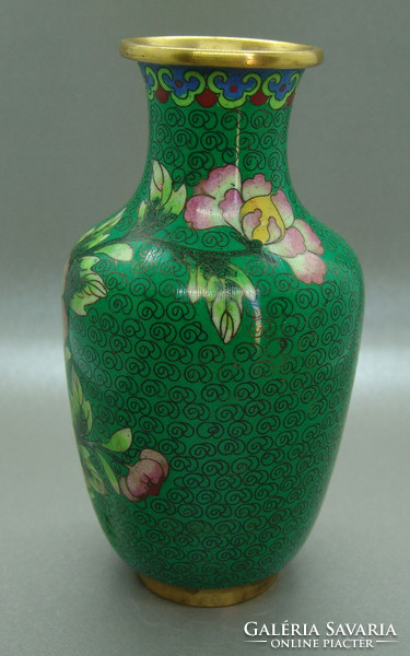B400 Kínai zománcos váza , rekesz zománc cloisonné váza - meseszép gyűjtői darab!