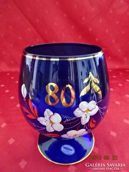 Kobalt kék üveg, Bohemia koktélos pohár, 80. női születésnapra. Vanneki!