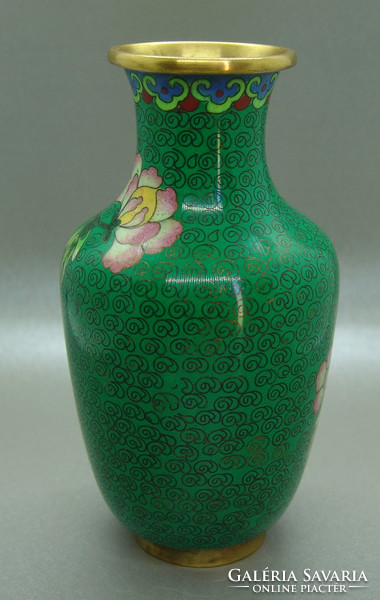 B400 Kínai zománcos váza , rekesz zománc cloisonné váza - meseszép gyűjtői darab!