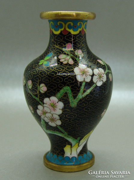 B402 Kínai zománcos váza , rekesz zománc cloisonné váza - meseszép gyűjtői darab!
