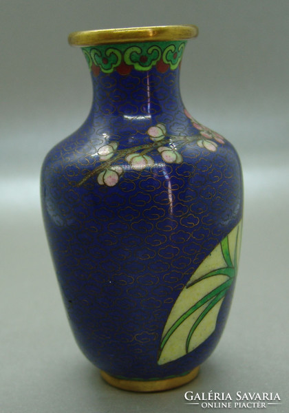 B405 Kínai zománcos váza , rekesz zománc cloisonné váza - meseszép gyűjtői darab!
