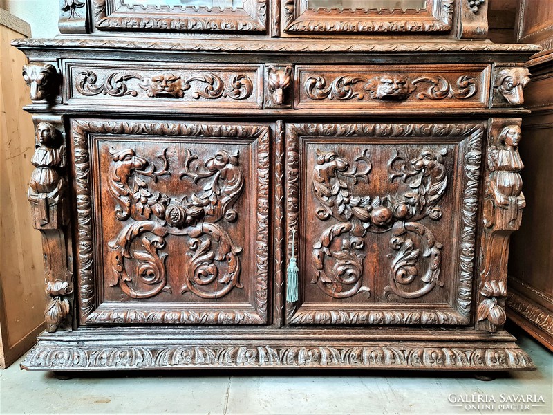 A274 antique, richly carved renaissance style sideboard or bookcase