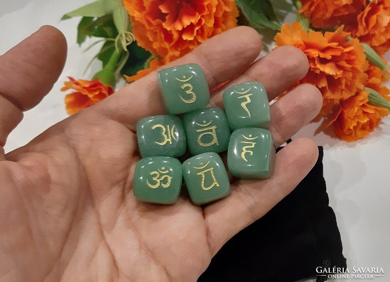 Sanskrit chakra symbols real term. Engraved in aventurine in styly, topaaa
