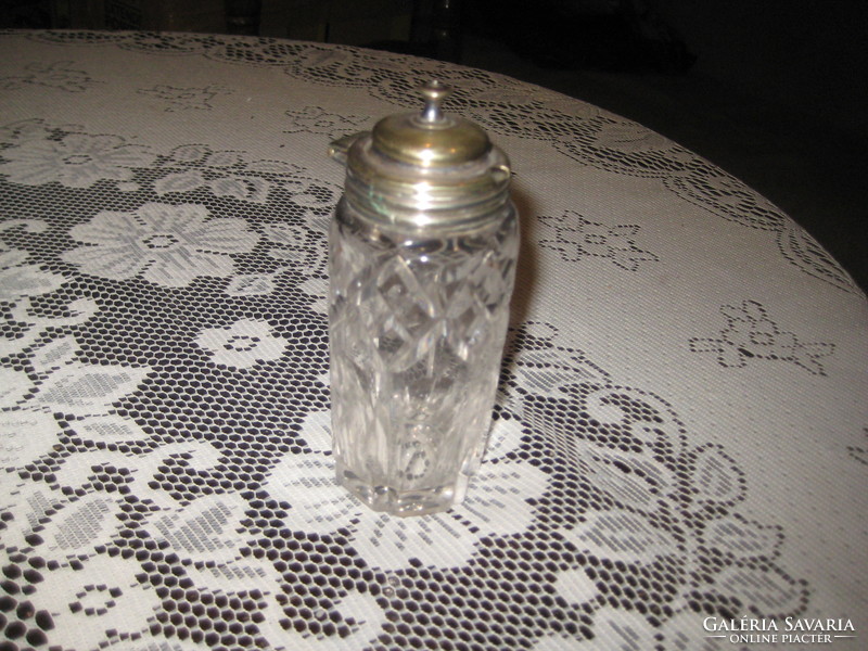 Angol fűszertartó , csiszolt üveg , fém szerelékkel  5 x 12,5 cm