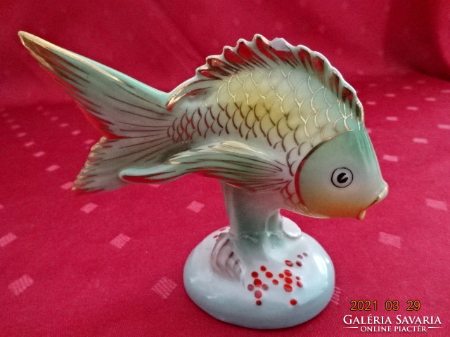 Drasche porcelán figura , hal zöld - arany festéssel, magassága 9,5 cm. Vanneki!! Jókai.