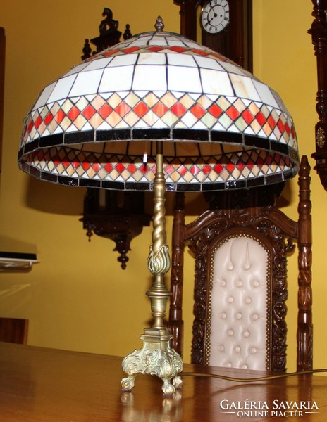 Tiffany lámpa réz talppal, hatalmas 70 cm