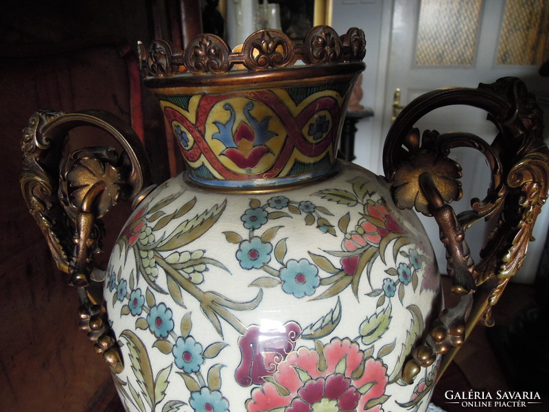 Large Zsolnay vase + clock 1870s