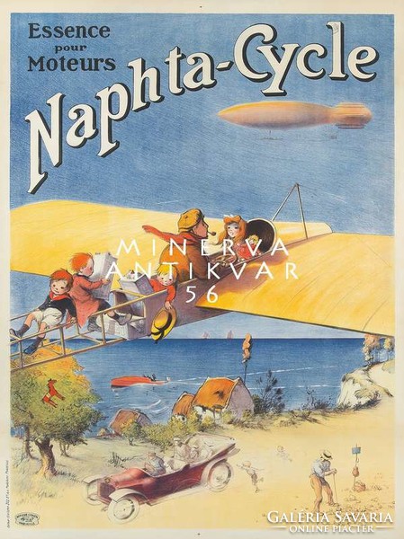 Vintage közlekedés reklám plakát reprint nyomat sport repülő gyerekek automobil tengerpart léghajó