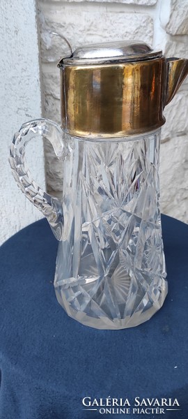 Antique huge thick crystal jug, spout, jug, decanter, luxury lemonade offering, art deco