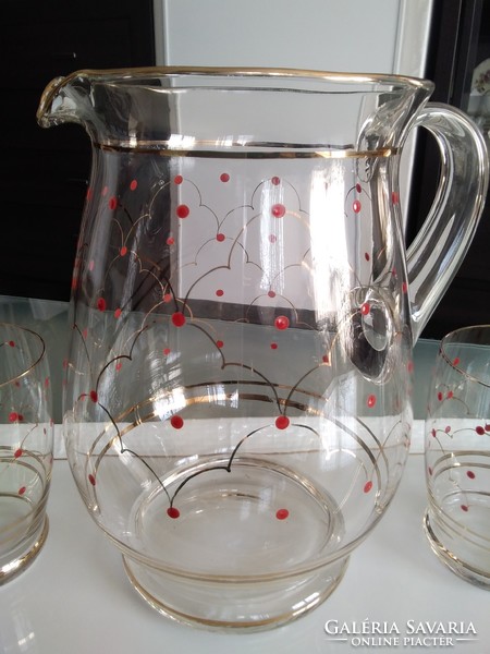 Paradise polka dot water glass set with jug, beautiful old handmade work!