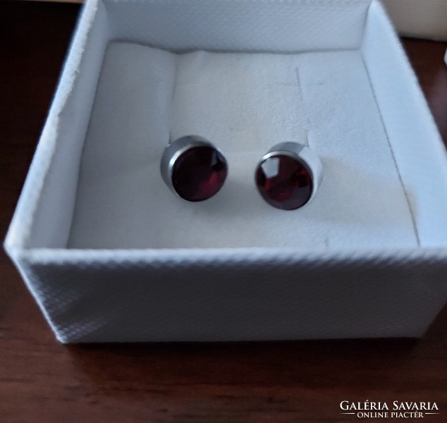 Antique silver earrings with ruby stone, bouton socket, unmarked