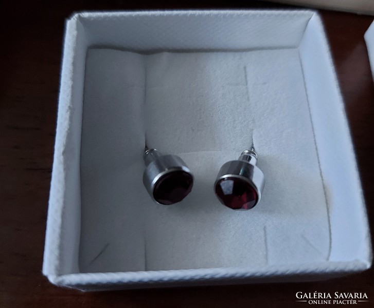 Antique silver earrings with ruby stone, bouton socket, unmarked