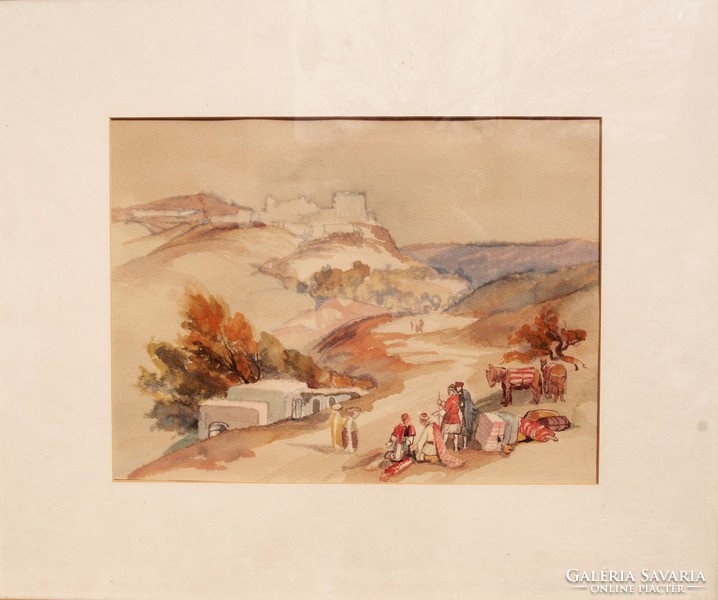 Stars of Eger - Turkish period scene, framed watercolor