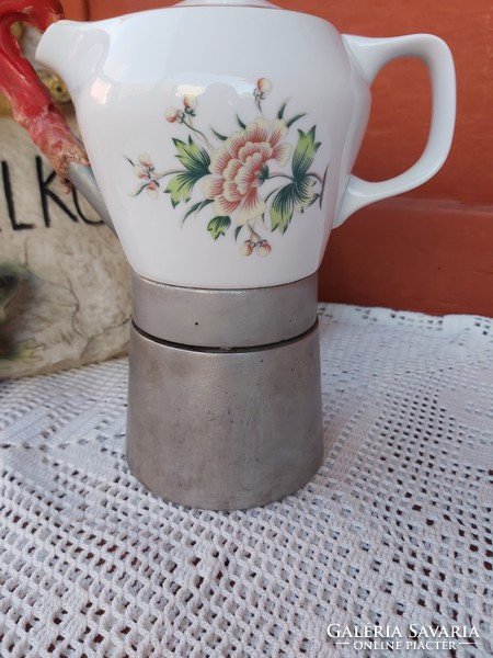 Hollóházi virágos Seherezádé kotyogós porcelán kávéfőző nosztalgia darab paraszti dekoráció