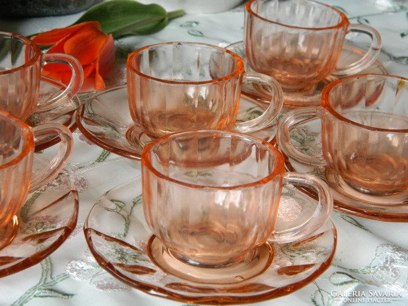 Beautiful peach colored glass mocha set of 6 cups with small plates