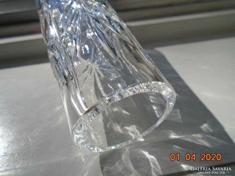 Modern heavy Czech crystal glass vase with a thick base and thick walls with polished rosettes