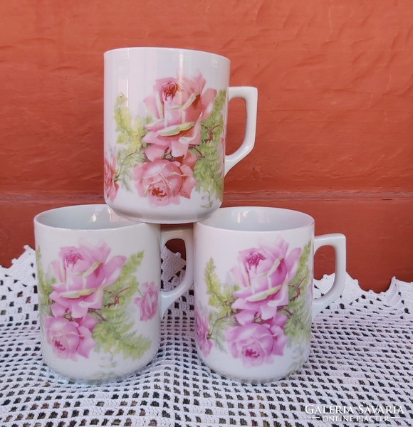 3 pcs zsolnay rose fern mug mugs in beautiful condition, collectibles, nostalgia