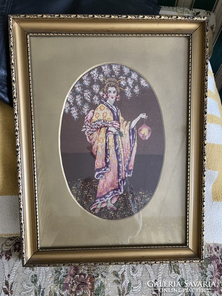 ​ Tű Gobelin kép. Gyönyörű aranyozott keretben. 53cm x40cm  1930-as évekből ​