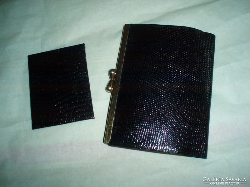 Vintage black lizard women's wallet with mirror