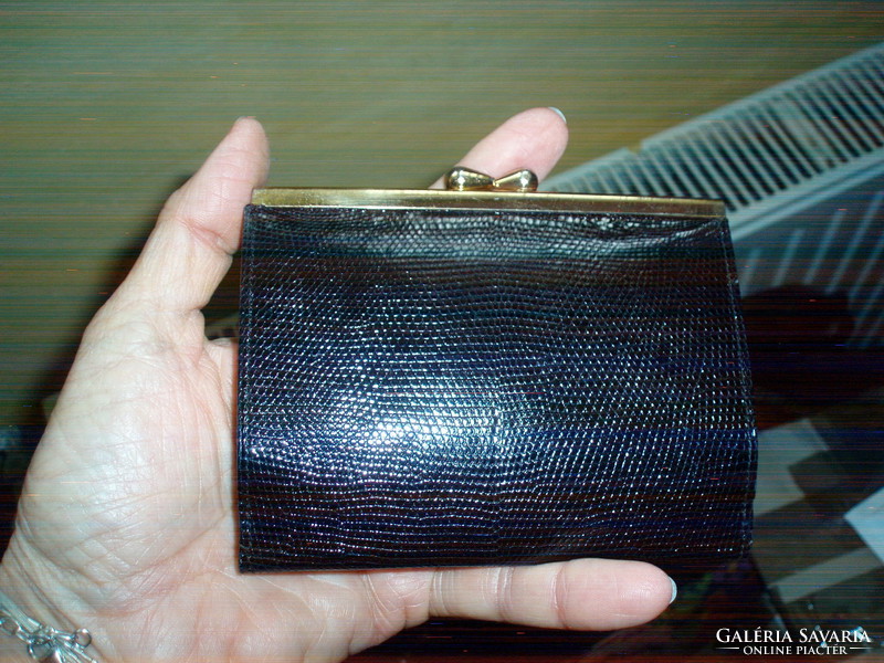 Vintage fekete lizard női pénztárca  tükörrel