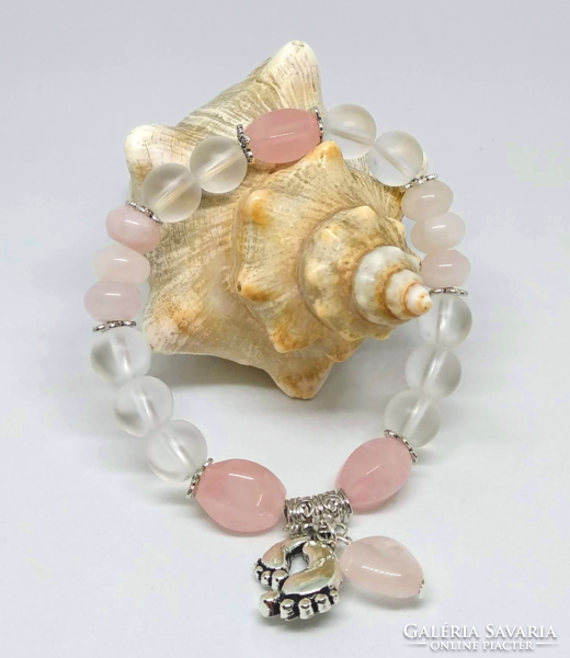 Rose quartz baby bracelet for girls, made of 10 mm and 11*14 mm beads