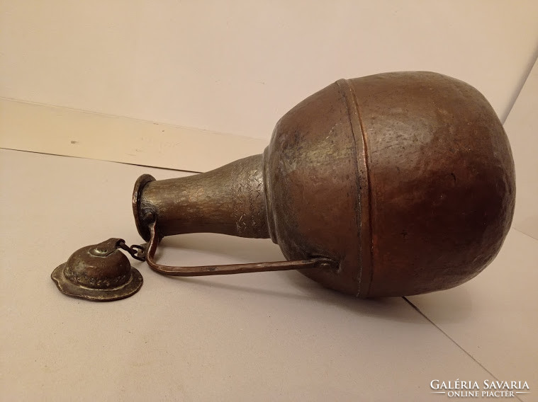 Antique Arabic kitchen tool large red copper jug spout 4158