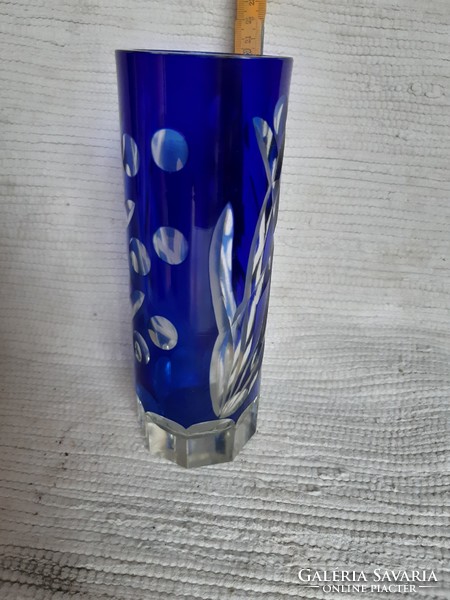 Kék metszett kristály? üveg váza